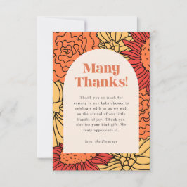 暖かい色の大きなフローラアーチ赤ちゃんシャワー サンキューカード