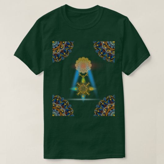 暖かい色マンダラゴールデンレインボー Tシャツ (デザイン正面)