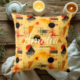 暖かい色合い – ピーチ&ブラックジオメトリックアクセントクッション クッション