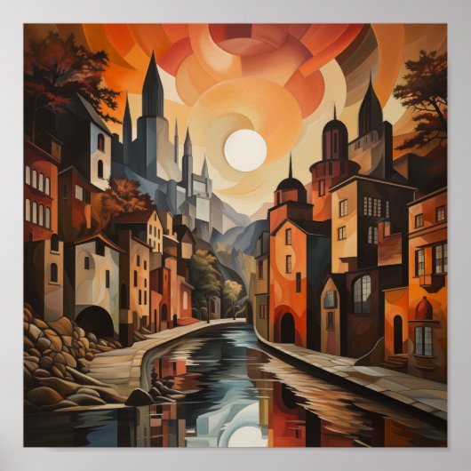 暖かい色調の街並み ポスター (正面)