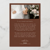 暖かい茶色2フォトクリスメリーマ結婚したス金ゴールド 箔シーズンカード (裏面)