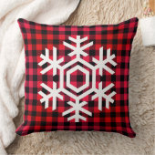 暖かい赤のタータンチェックパターン上の白いスノーフレーク クッション (ブランケット)