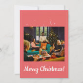 暖かい赤の家族の写真メリークリスマスグリーティング シーズンカード (正面)