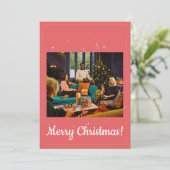 暖かい赤の家族の写真メリークリスマスグリーティング シーズンカード (スタンド正面)