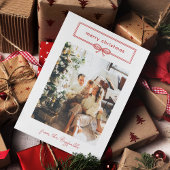 暖かい赤の白いかわいらし弓の写真メリークリスマス シーズンカード