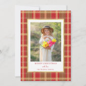 暖かい赤素朴と金ゴールドの格子写真 シーズンカード (正面)