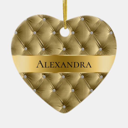 暖かい金ゴールドラグジュアリーフェイクベルベットクリスマス セラミックオーナメント (正面)