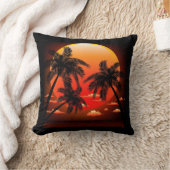 暖かい項目日没およびヤシの木の枕 クッション (ブランケット)