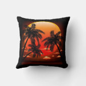 暖かい項目日没およびヤシの木の枕 クッション (裏面)