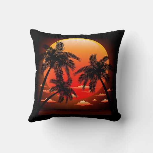暖かい項目日没およびヤシの木の枕 クッション (裏面)