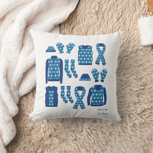 暖かい願いアーガイルの模様アイテム枕 – 青 クッション (ブランケット)