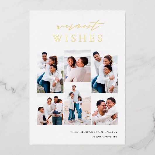 暖かい願いエレガント6フォトコラージュクリスマス 箔シーズンカード (正面)