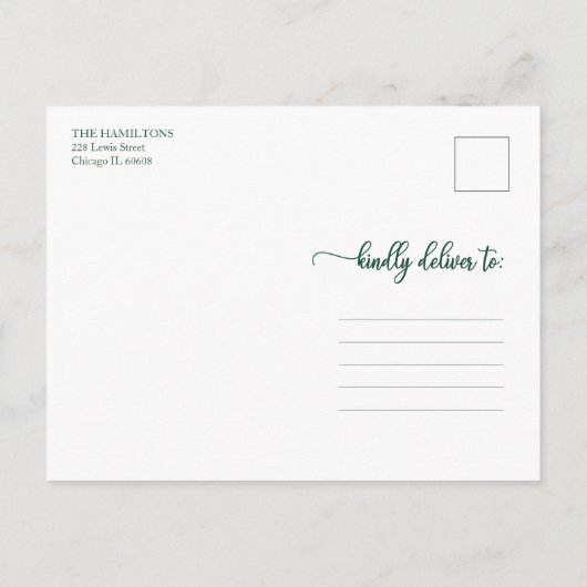 暖かい願いシックな緑の書道写真クリスマス ポストカード (裏面)