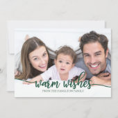 暖かい願いシックな緑の書道写真クリスマス 招待状 (正面)