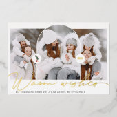 暖かい願いモダンアーチ3写真赤いスクリプト 箔シーズンカード (正面)