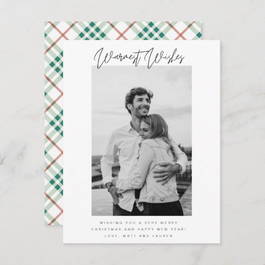 暖かい願い写真の格子模様クリスマス シーズンカード (正面/裏面)