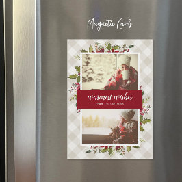 暖かい願い冬の緑の磁気フォトカード