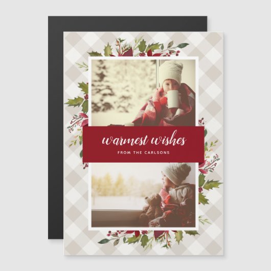 暖かい願い冬の緑の磁気フォトカード (正面/裏面)