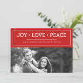 暖かい願い喜び愛の平和レッドホリデーフォト シーズンカード (スタンド正面)