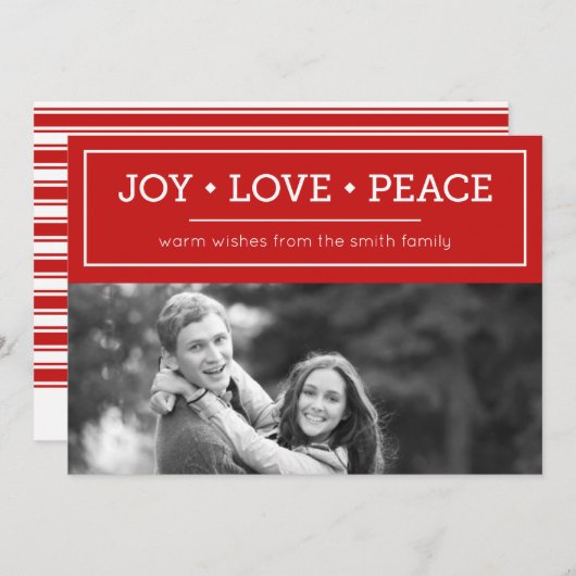 暖かい願い喜び愛の平和レッドホリデーフォト シーズンカード (正面/裏面)