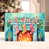 暖かい願い居心地の良い水色の暖炉クリスマス シーズンカード