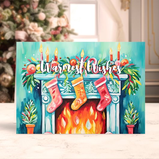 暖かい願い居心地の良い水色の暖炉クリスマス シーズンカード