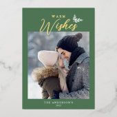 暖かい願い書モダン道写真グリーン金ゴールド 箔シーズンカード (正面)