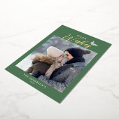 暖かい願い書モダン道写真グリーン金ゴールド 箔シーズンカード (回転した状態)