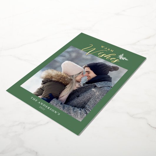 暖かい願い書モダン道写真グリーン金ゴールド 箔シーズンカード (回転した状態)