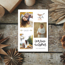 暖かい願い植物鳥3枚の写真クリスマス