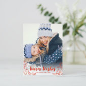 暖かい願い葉の赤いスクリプト写真クリスマス ポストカード (スタンド正面)