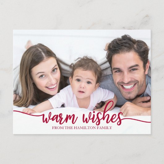 暖かい願い赤い書道写真クリスマス ポストカード (正面)