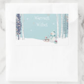 暖かい願い雪だるまとスリル雪のティール（緑がかった色） 長方形シール (バッグ)