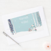 暖かい願い雪だるまとスリル雪のティール（緑がかった色） 長方形シール (封筒)