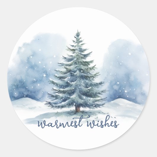 暖かい願い雪の覆われた常緑樹 ラウンドシール (正面)