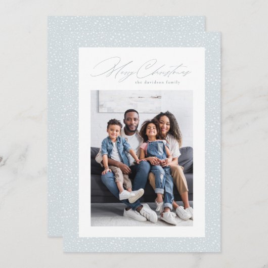 暖かい願い1枚の写真の雪のフレームのシンプル シーズンカード (正面/裏面)