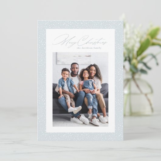 暖かい願い1枚の写真の雪のフレームのシンプル シーズンカード (スタンド正面)