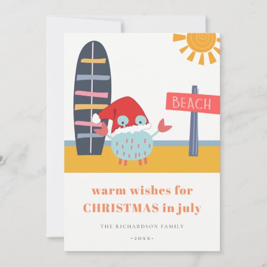 暖かい願い7月のクリスマスビーチサンサンドカニ シーズンカード (正面)