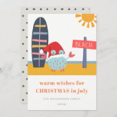 暖かい願い7月のクリスマスビーチサンサンドカニ シーズンカード (正面/裏面)
