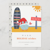 暖かい願い7月のクリスマスビーチサンサンドカニ シーズンカード (正面/裏面)