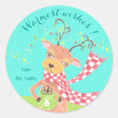 暖かい願い – トナカイパーソナライズされたのシール ラウンドシール (正面)