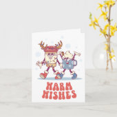 暖かい願い：レトロGroovyホリデーカード カード (黄色い花)