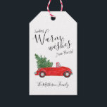 暖かい願い#Vintageレッドカートロピカル#Christmas ギフトタグ<br><div class="desc">これらのおもしろいフロリダからの暖かい願い（または別の熱帯の地域でパーソナライズ）贈り物ラベルを今年の「北」に送信！それは我々のトロピカルなバージョンのトレンド赤いピックアップトラックの世界の雪の部分の我々の対応は、今年のホリデーシーズンを送っている。ヴィンテージ赤のコンバーチブルカーを搭載し、トップダウンで可能！ – クリスマスツリーは後ろの席に置かれ、とても暖かく熱帯のクリスマスお祝いに帰った。タイポグラフィは、おもしろい、フェスティバル、お洒落スクリプト、カスタマイズ可能で、上から下まで。トロピカルクリスマスに！#WarmWishes #Christmas #Tropical #Vintage #GiftTags</div>