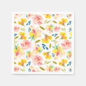 暖かい黄色とピンクの水のカラーフローラ スタンダードカクテルナプキン (正面)