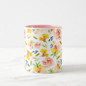 暖かい黄色とピンクの水のカラーフローラ ツートーンマグカップ (中央)