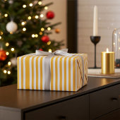 暖かい黄色と白のラッストライプのピング紙 ラッピングペーパー