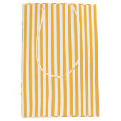 暖かい黄色と白の細いストライプ ミディアムペーパーバッグ (正面)