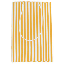 暖かい黄色と白の細いストライプ ミディアムペーパーバッグ