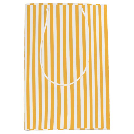 暖かい黄色と白の細いストライプ ミディアムペーパーバッグ (正面)