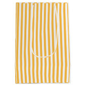 暖かい黄色と白の細いストライプ ミディアムペーパーバッグ (裏面)